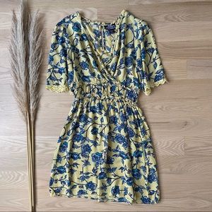 Vintage Yellow Floral Georgette Mini Dress